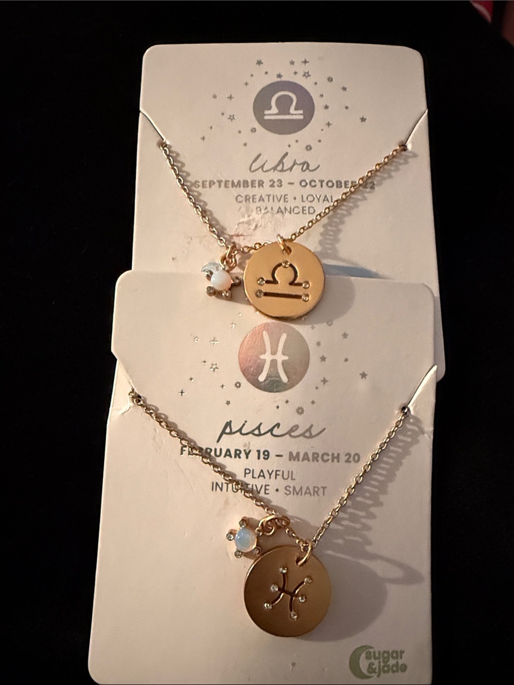 NWT Women’s Gold Zodiac Pendant Necklace - Libra & Pisces w/ charm